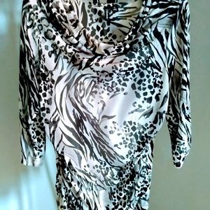 Women's top. Leopard print white, black gray & slight bit of brown